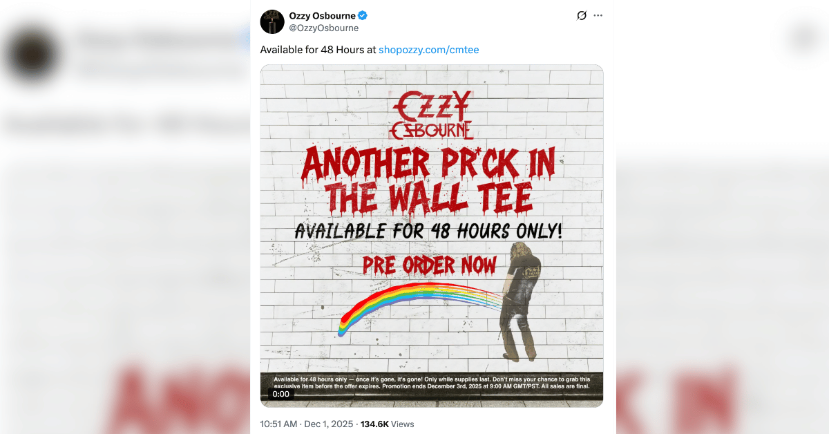 Photo of Ozzy Osbourne X post 