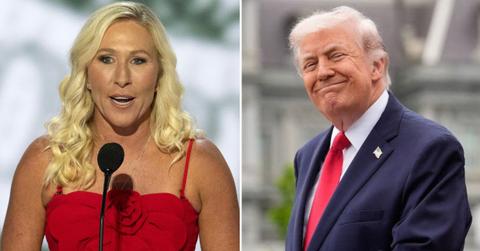 split image of Marjorie Taylor Greene and Donald Trump