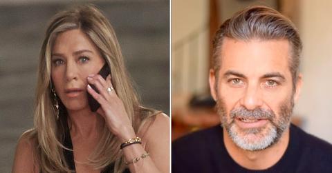 Split photo of Jennifer Aniston and Jim Curtis