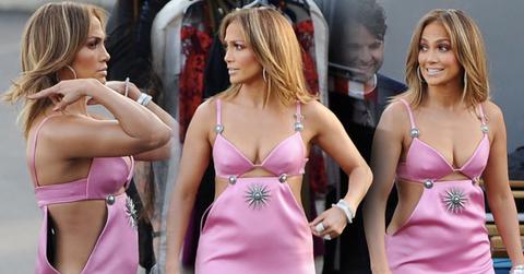 Jennifer Lopez Boobs Legs Pink Dress