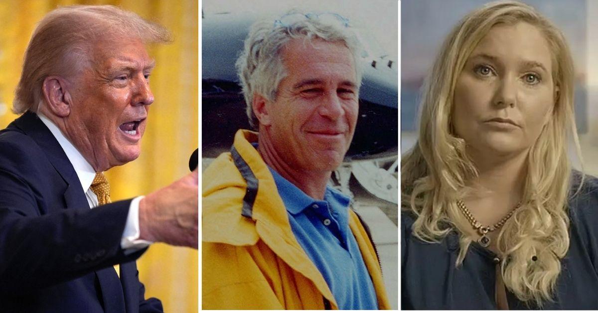 Photo of Donald Trump, Jeffrey Epstein and Virgina Giuffre