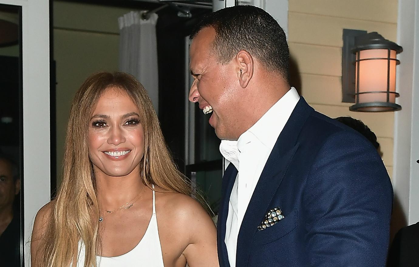 Jennifer Lopez and Alex Rodriguez attend Prime 112 Restaurant on July 23, 2017 in Miami, Florida.