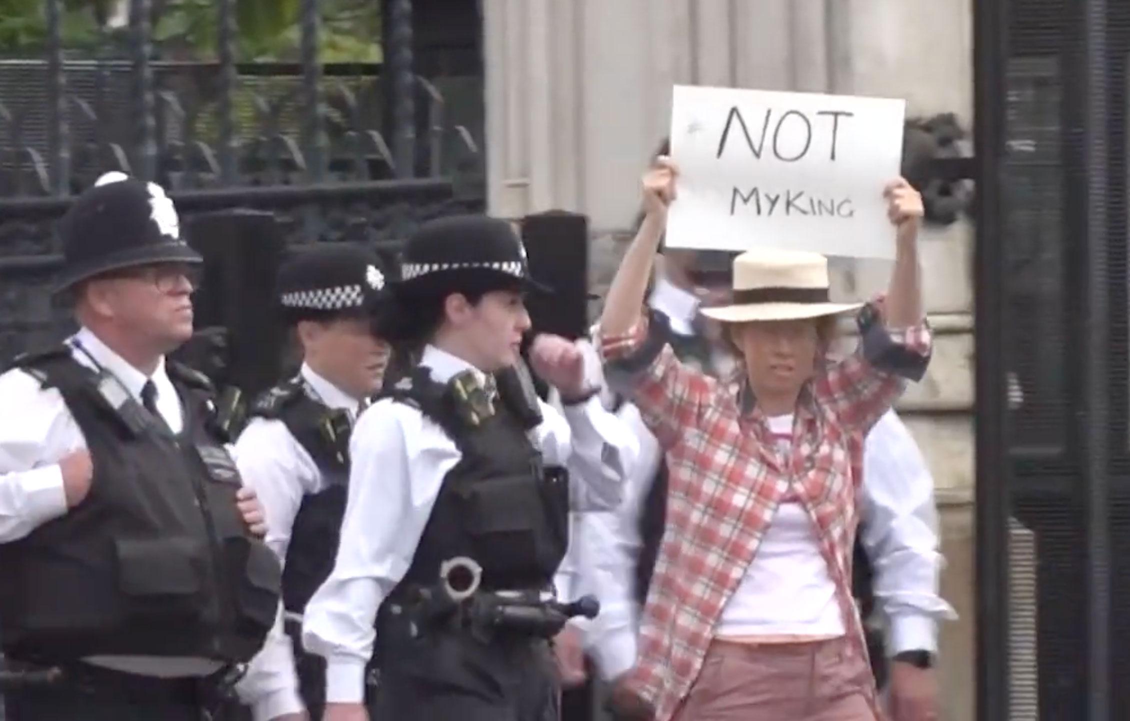 not my king anti monarchy protesters arrested for breach of peace