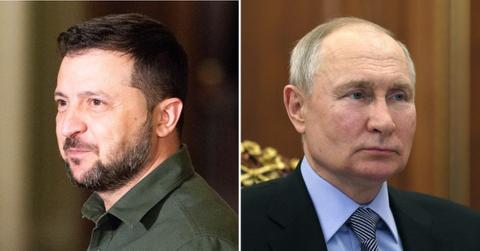 Split photo of Volodymyr Zelensky, Vladimir Putin.