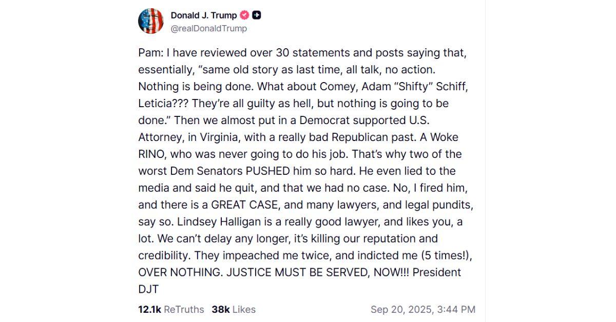 donald trump publicly pressures ag pam bondi prosecute political foes