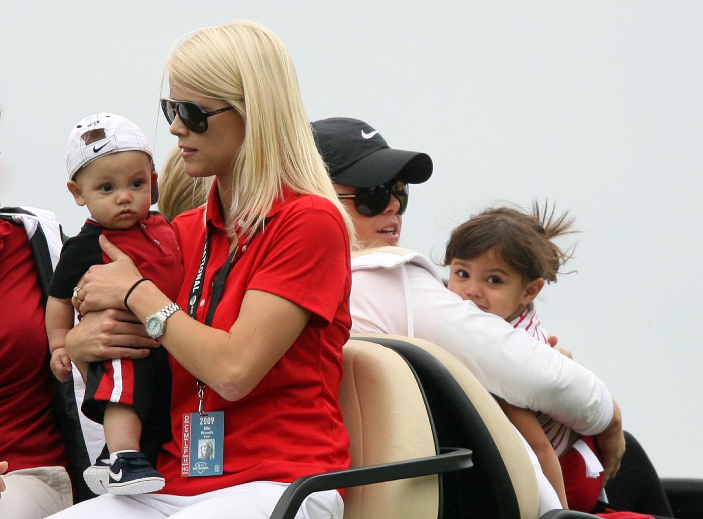 Charlie Woods, Elin Woods, Josefin Nordegren and Sam Woods Ride in a Golf Cart