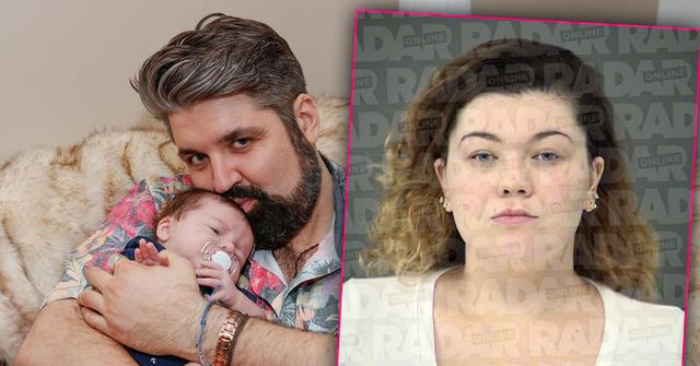 Inset Amber Portwood Mugshot Andrew Gennon Wearing Hawaiian Shirt Holding Baby James