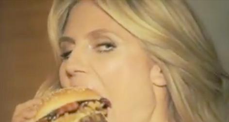 //heidi klum carls jr burger comercial square