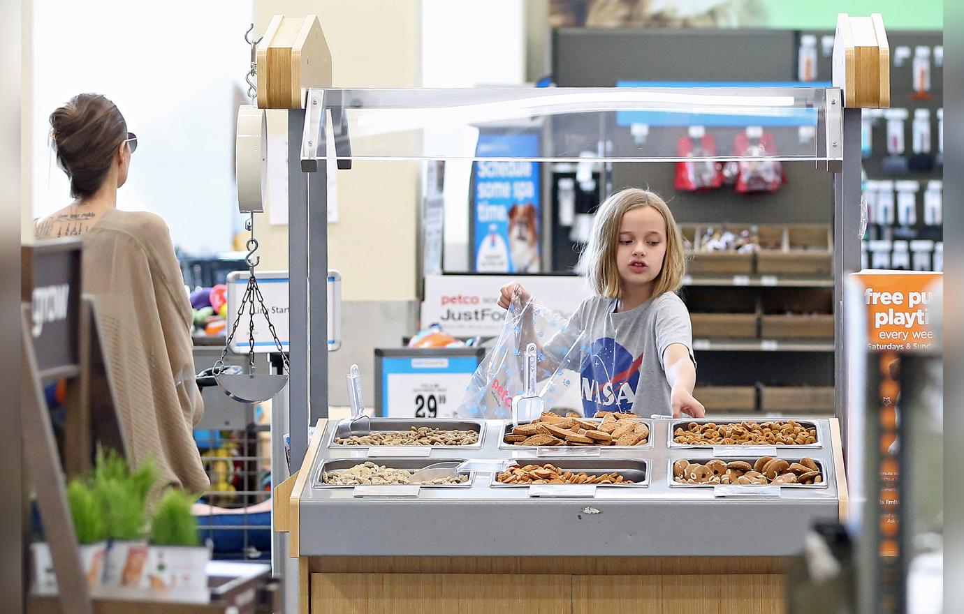 Angelina Jolie takes her daughter Vivienne and their bunny to a pet store for toys and treats. Angelina, joined by her daughter and a bodyguard, spent about 20 minutes at a local Petco shopping for things for their bunny.