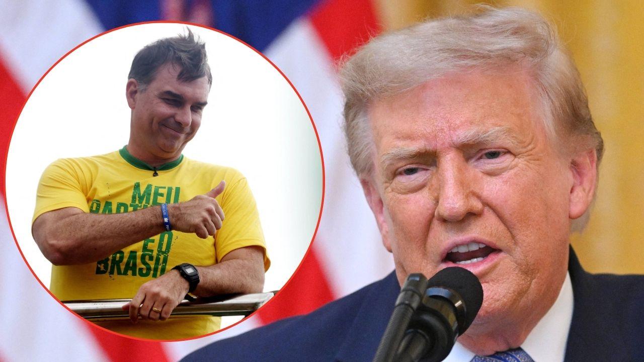 Split image of Donald Trump and Flávio Bolsonaro