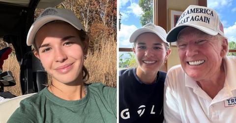 Split photo of Kai Trump, Donald Trump