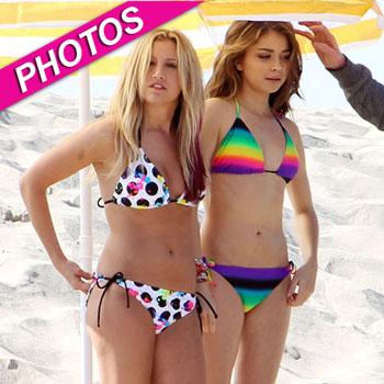 Surfs Up Bikini Babes Ashley Tisdale And Sarah Hyland Hit The Beach