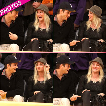 //ashton kutcher courtside kaley cuoco