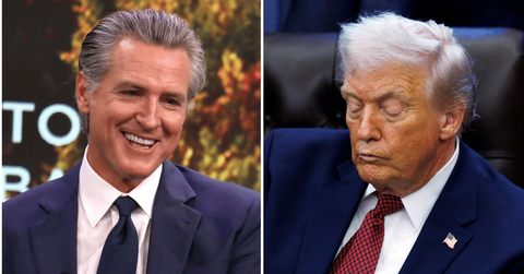 Split photo of Gavin Newsom, Donald Trump