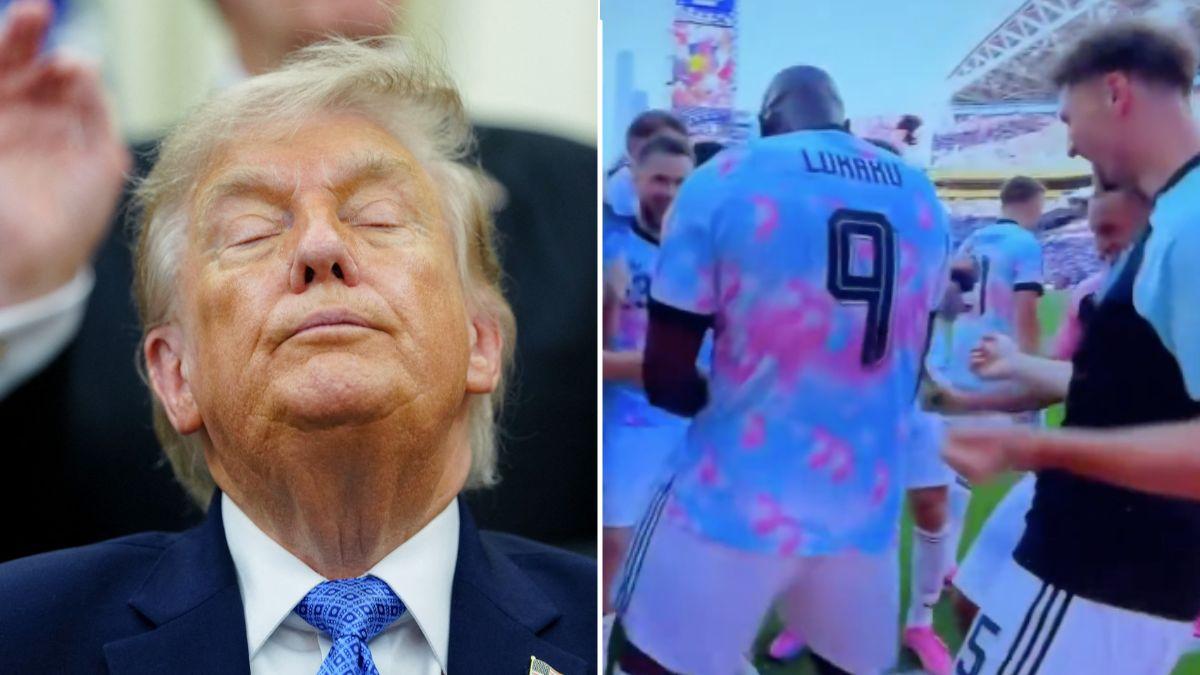 picture of Donald Trump and Belgium players doing his dance.