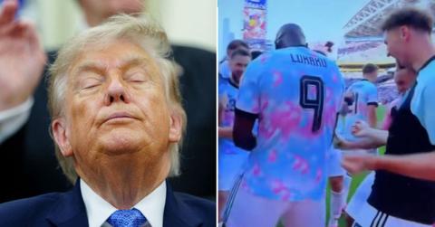 picture of Donald Trump and Belgium players doing his dance.