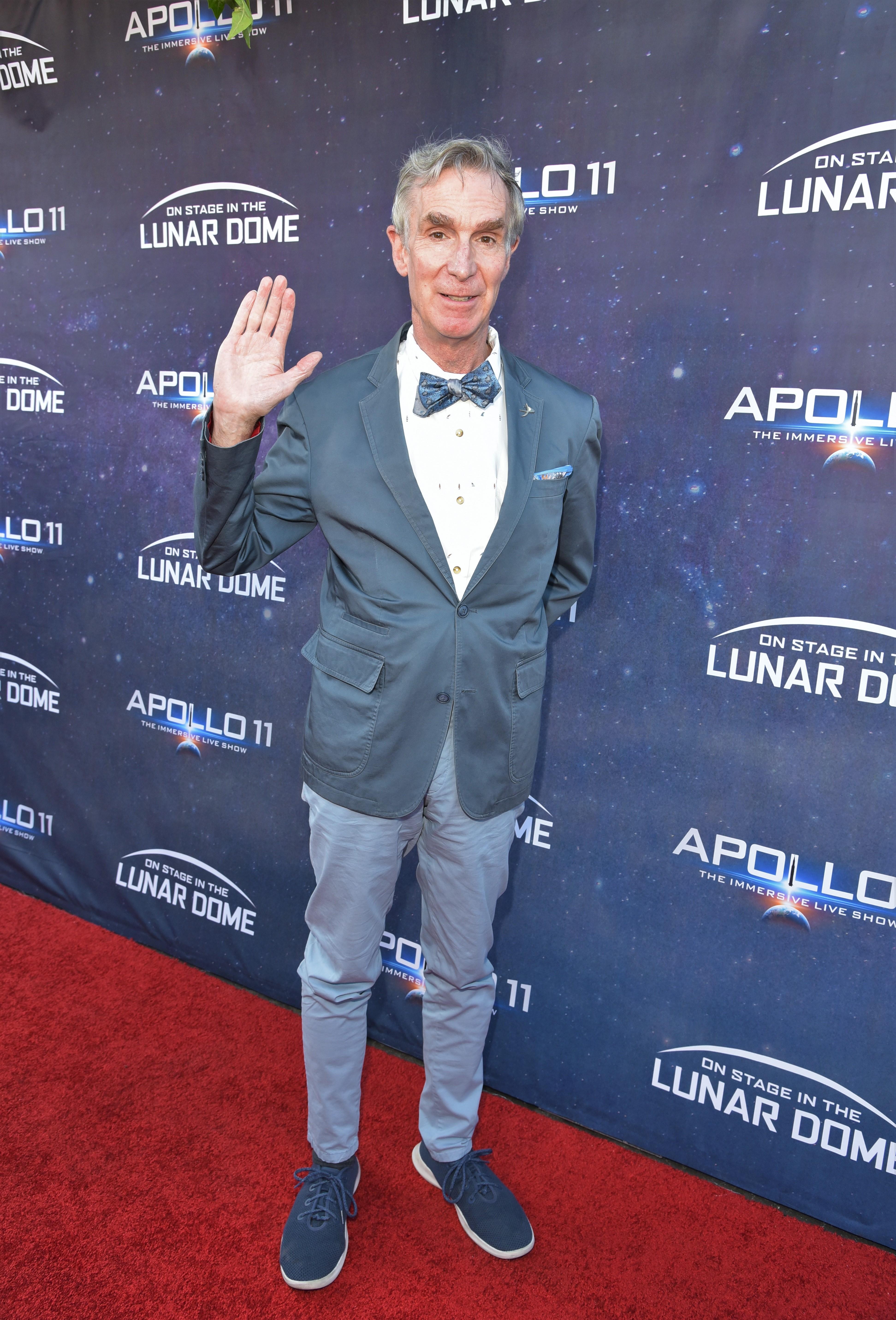 Bill Nye the science guy celebrating the 50th anniversary of the apollo 11 mission.