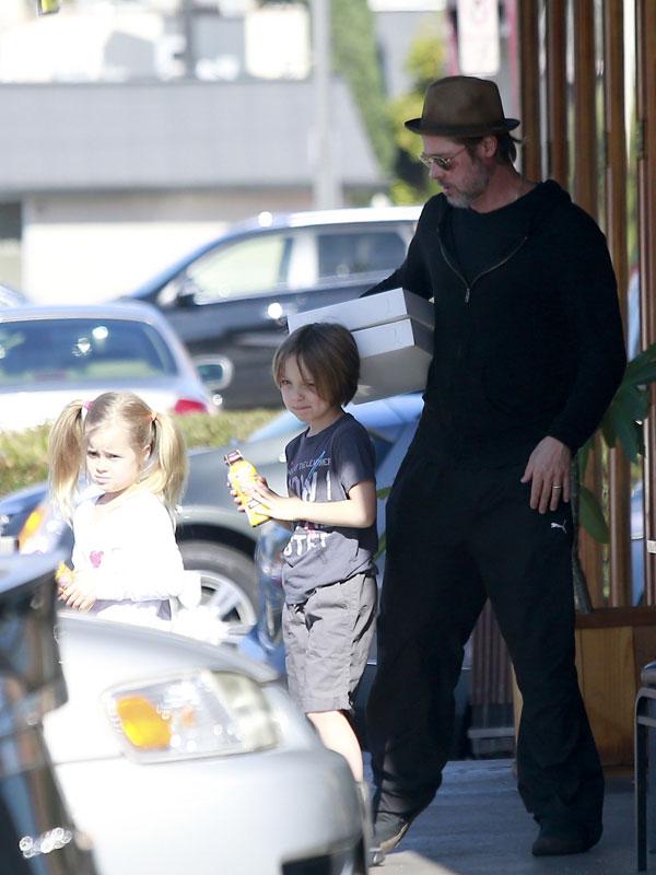 Brad Pitt Photos -- Actor Sports Black Eye Taking Out Twins Vivienne and Knox