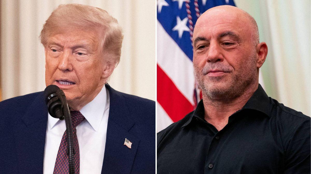 split image of Donald Trump and Joe Rogan
