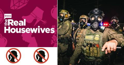 Composite photo of Real Housewives logo and ICE raids