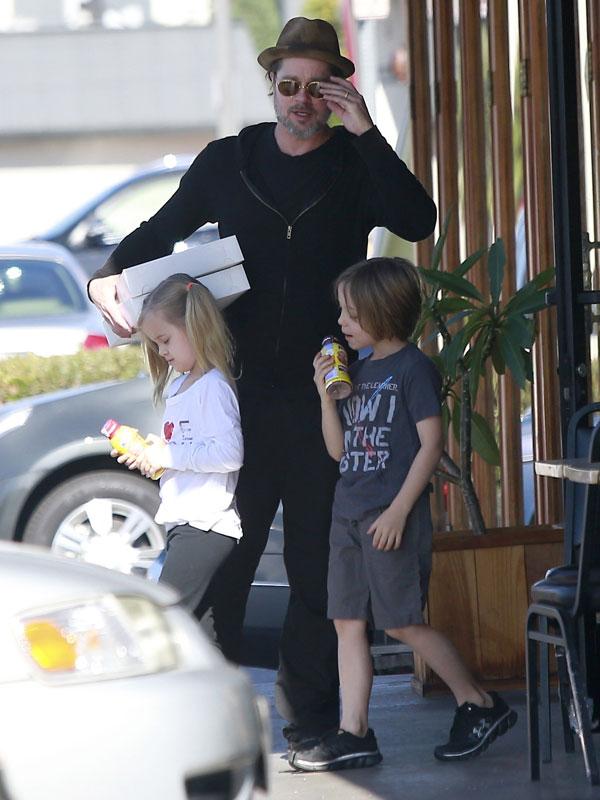 Brad Pitt Photos -- Actor Sports Black Eye Taking Out Twins Vivienne and Knox