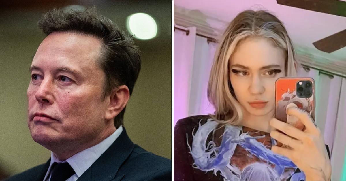 Split photo of Elon Musk, Grimes