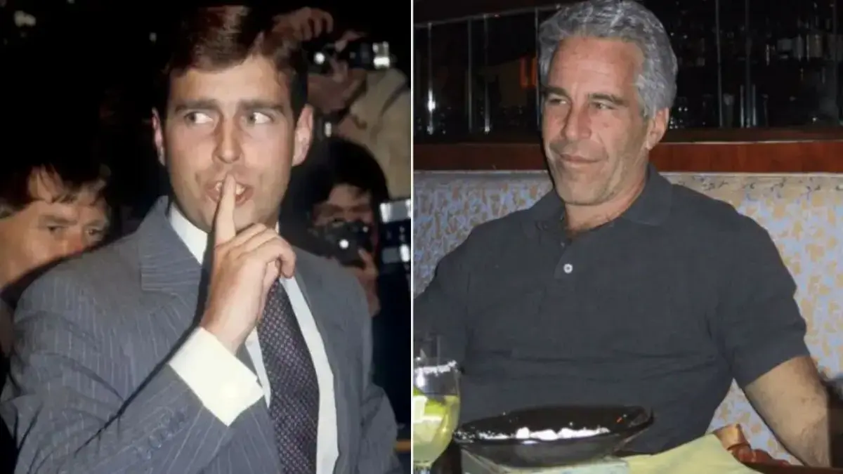 Split photos of Andrew Windsor and Jeffrey Epstein