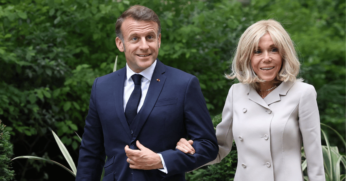 Photo of Emmanuel and Brigitte Macron
