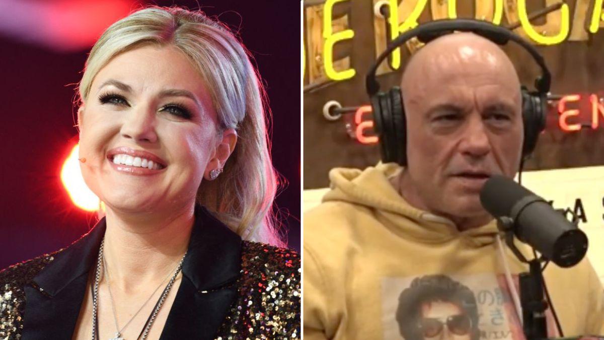 split image of Erika Kirk and Joe Rogan
