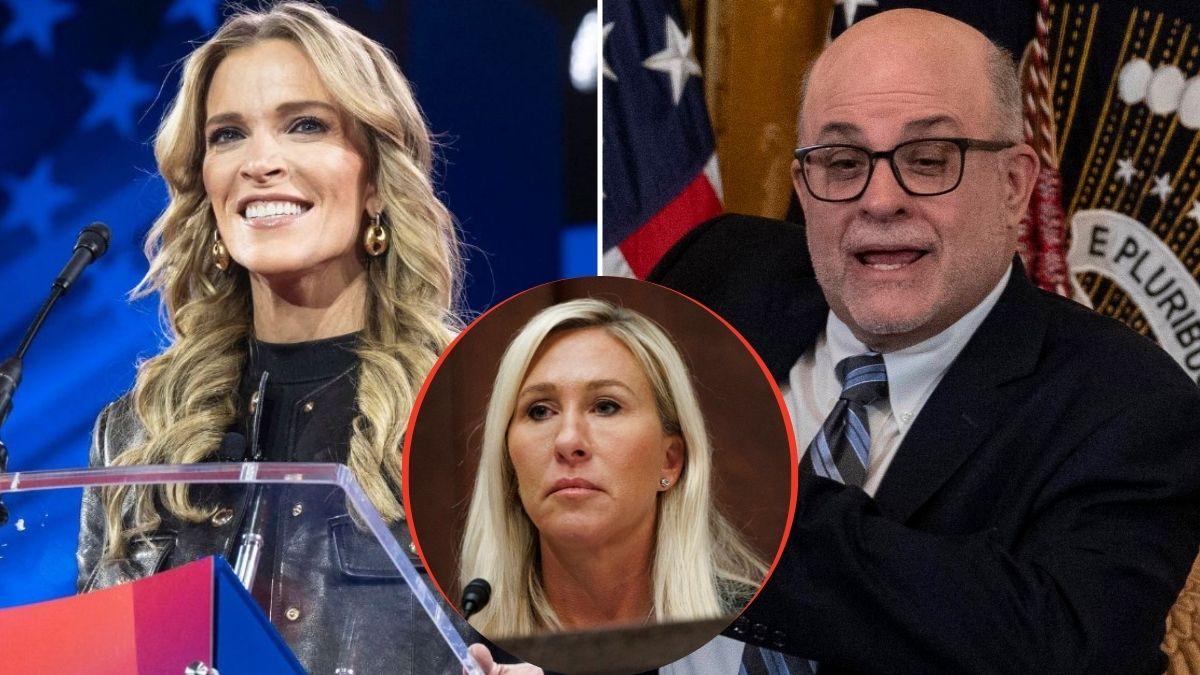 split image of Megyn Kelly / Marjorie Taylor Green / Mark Levin