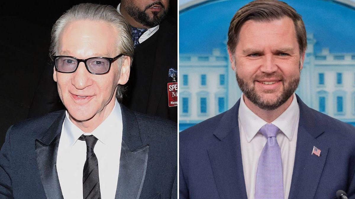 split image of Bill Maher and J.D. Vance