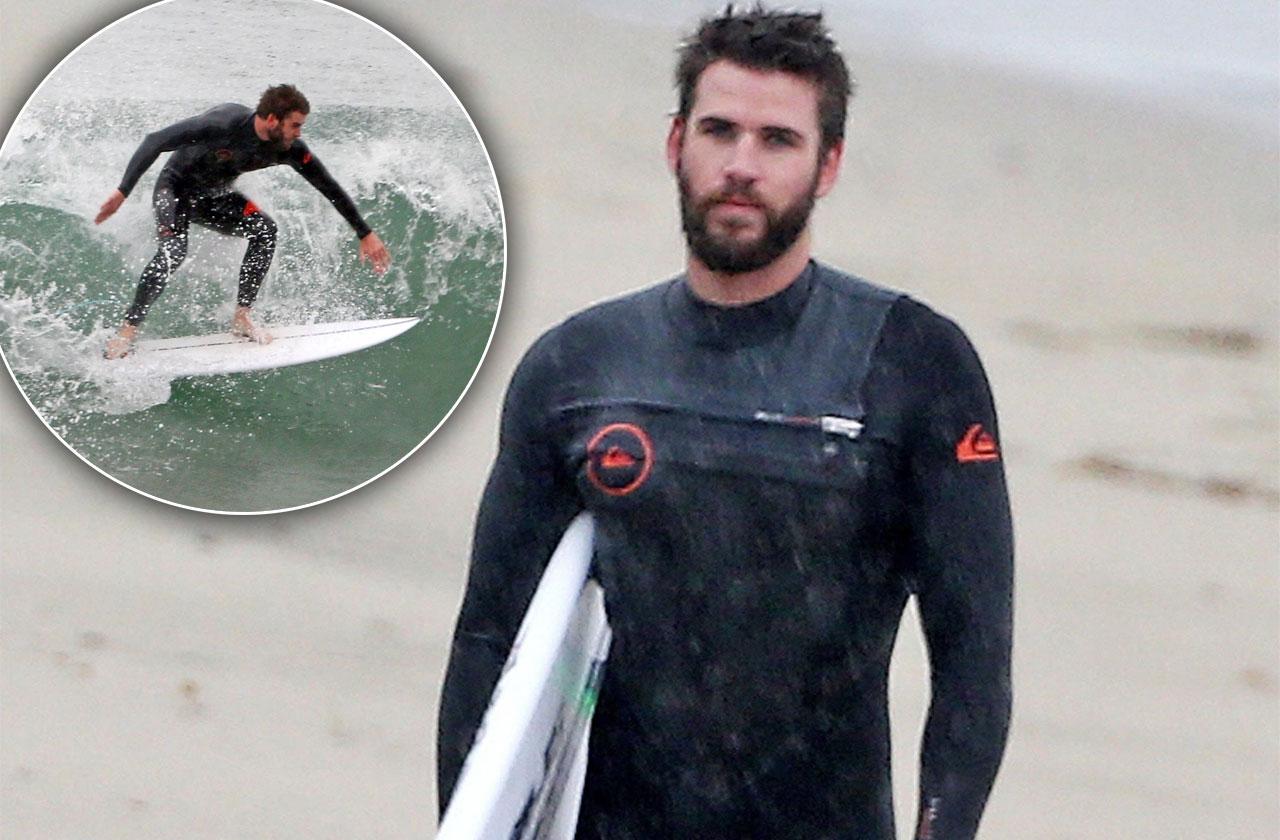 Liam Hemsworth Abs Beach Surf