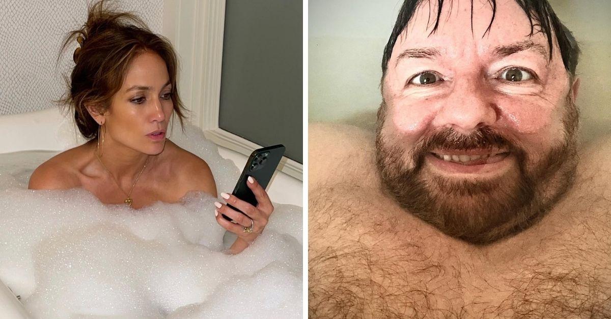 Split photo of Jennifer Lopez, Ricky Gervais