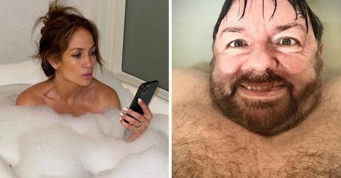 Split photo of Jennifer Lopez, Ricky Gervais