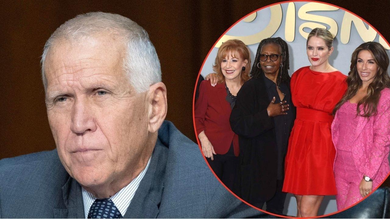 Split image of Thom Tillis and 'The View' co-hosts