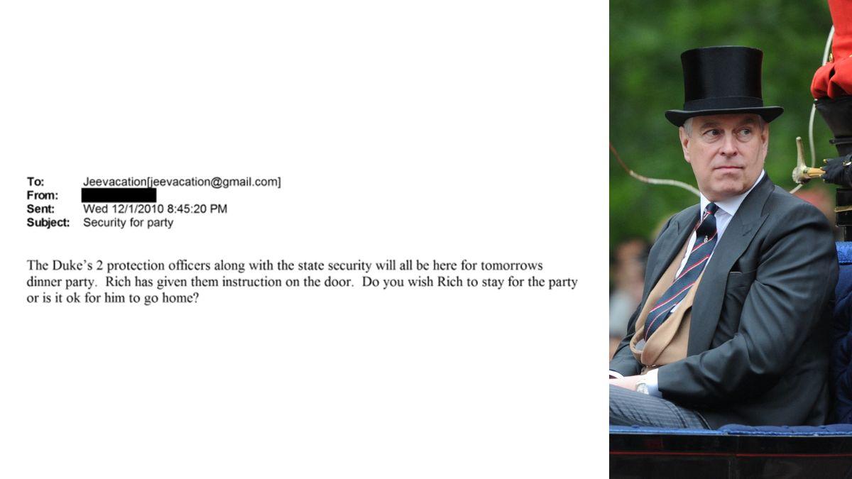 Photo of Epstein's email and Andrew Windsor