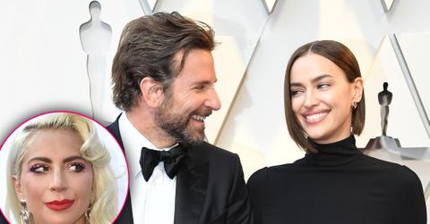 Bradley Cooper Irina Shayk Smiling At Each Other with Inset of Lady Gaga Breakup