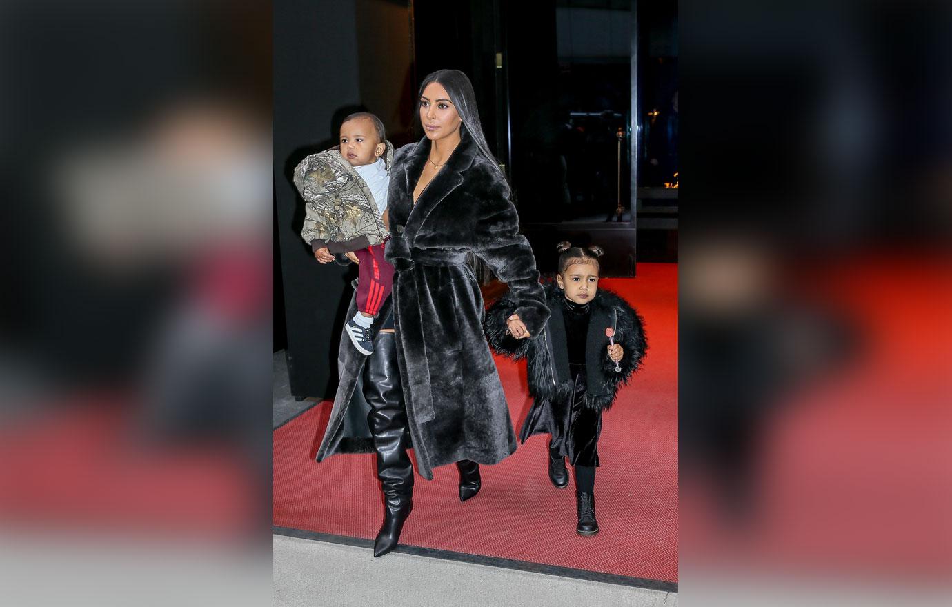 //kim kardashian fur coat north saint west nyc