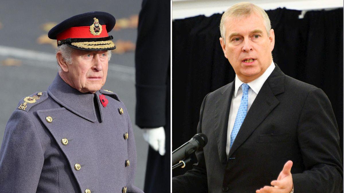 Split photo of King Charles and Andrew Windsor