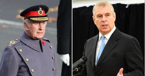 Split photo of King Charles and Andrew Windsor