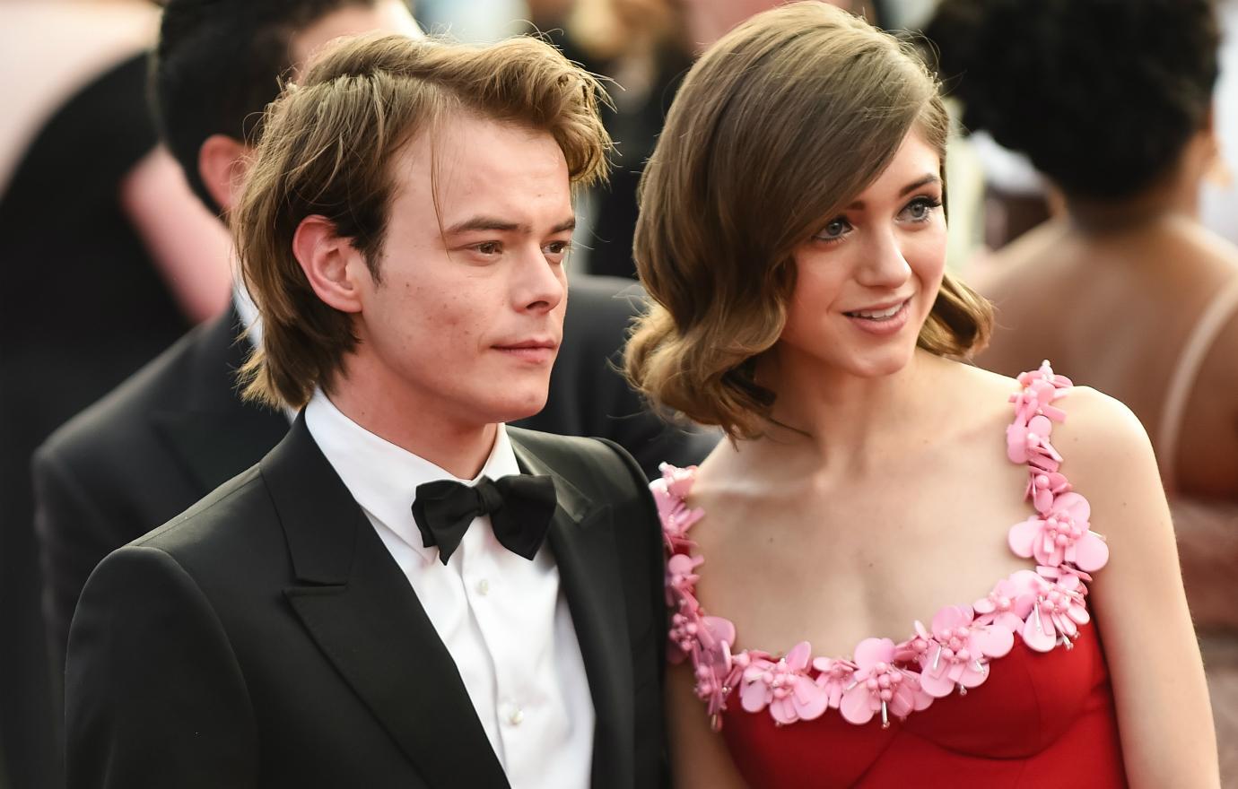 Actors Charlie Heaton (L) and Natalia Dyer arrive at the 23rd annual Screen Actors Guild Awards at The Shrine Auditorium on January 29, 2017 in Los Angeles, California.