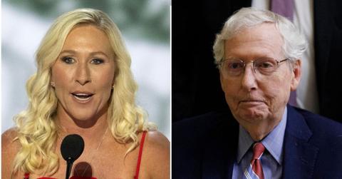 split image of Marjorie Taylor Greene and Mitch McConnell