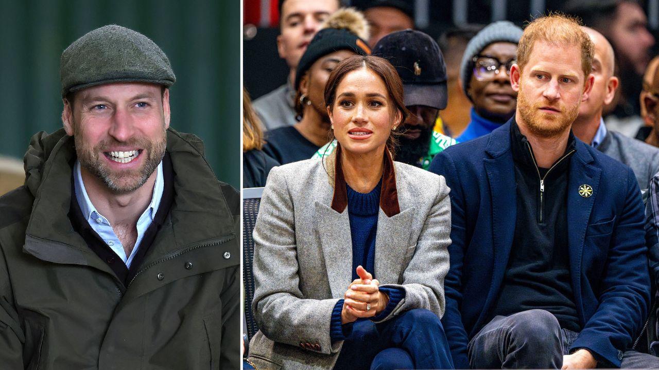 split image of Prince William; Meghan Markle and Prince Harry