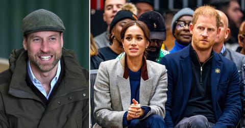 split image of Prince William; Meghan Markle and Prince Harry