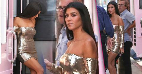 Kourtney Kardashian gold dress body photoshoot