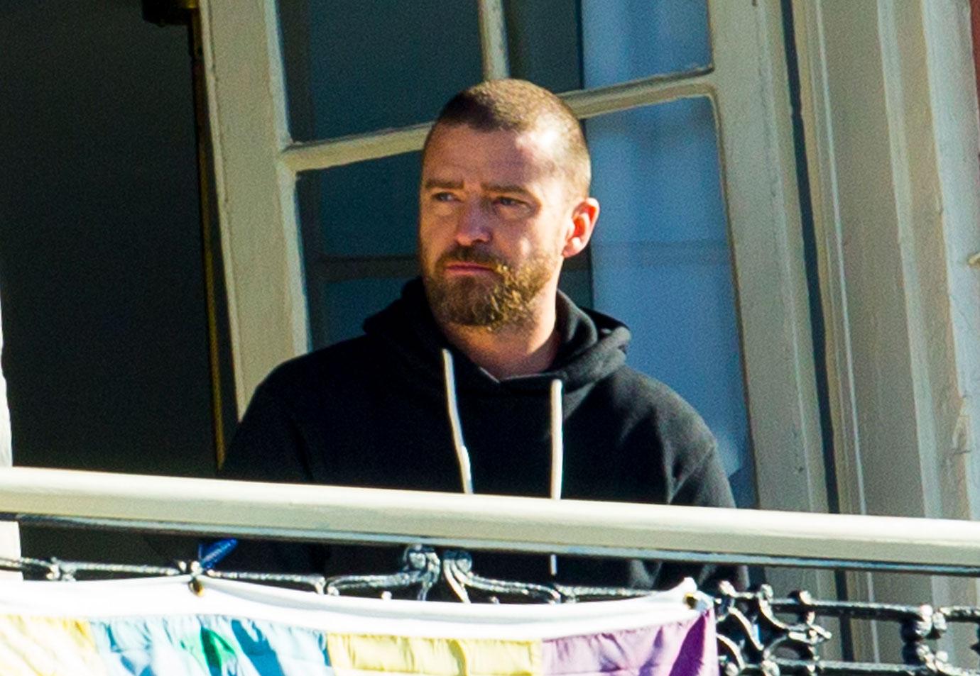 Justin Timberlake Wearing Sweats on a New Orleans Balcony