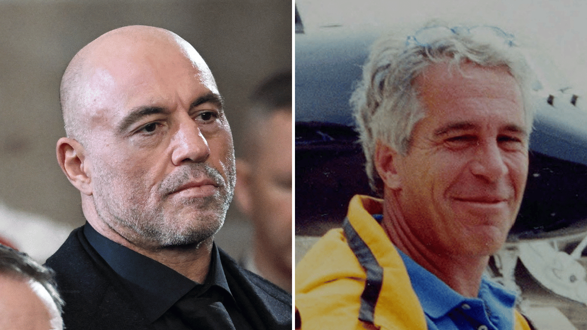 Split photo of Joe Rogan, Jeffrey Epstein