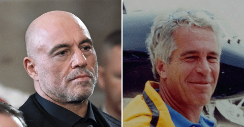 Split photo of Joe Rogan, Jeffrey Epstein