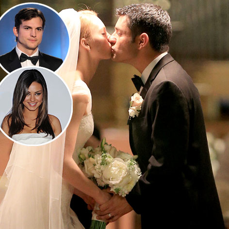 Ashton Kutcher and Mila Kunis got some practice for their own wedding on Sa...