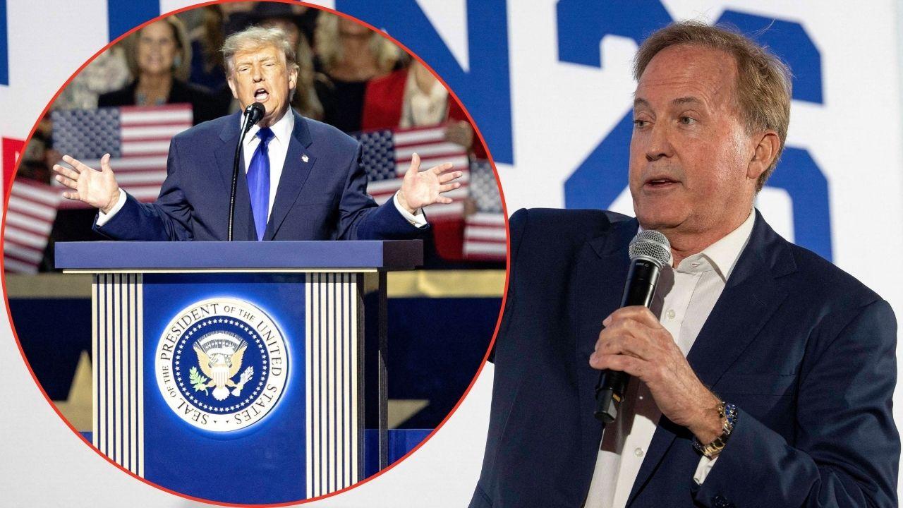 Split image of Donald Trump and Ken Paxton